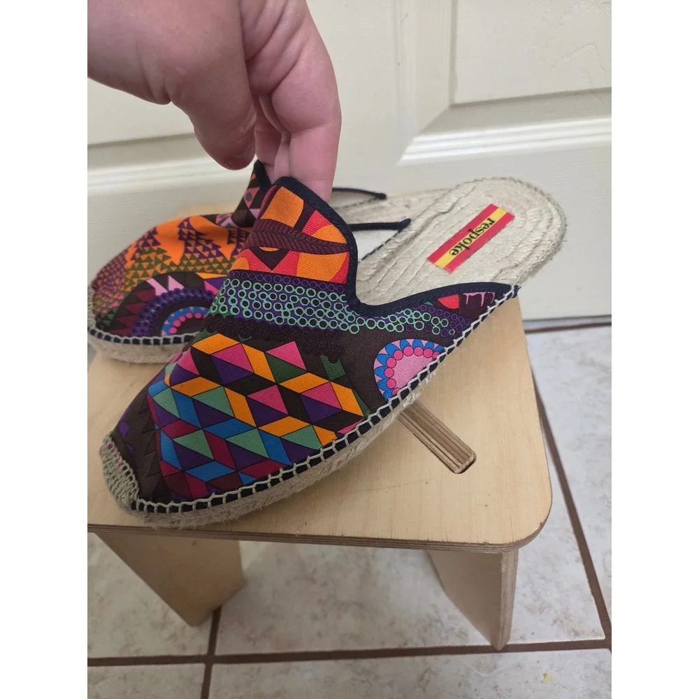 Respoke Silk hermes Scarf Espadrille Mules Multicolor‎ Geometric Slides 39